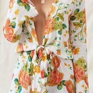 Agua Bendita Floral Jumpsuit in White and Orange